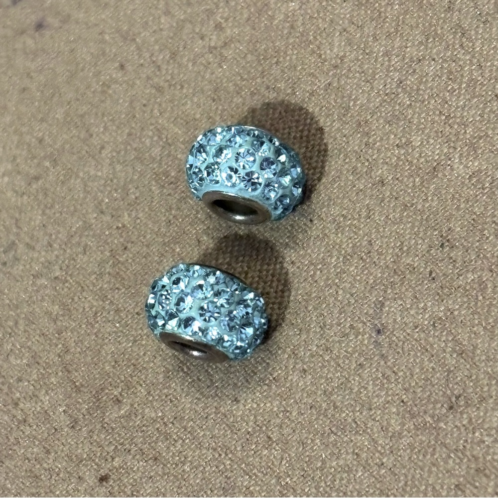 Two Mini beads with light blue crystals Fit MINI charm holders ONLY